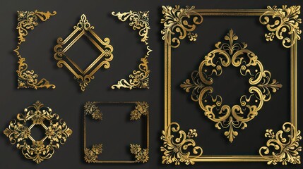 Wall Mural - gold luxury frame concept, gold luxury frame, realistic gold luxury frame