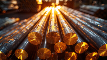 Wall Mural - Rows of steel rods on an industrial backdrop