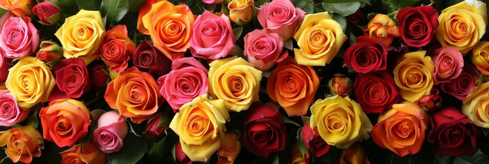 Wall Mural - close up red yellow pink roses background, colorful roses