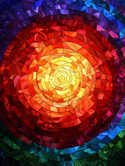 Wall Mural - A colorful mosaic of a sun with a red and yellow center