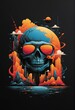 T-shirt print design. Skull, abstraction. Digital art. Interior decoration, images to print for wall decoration