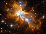 Fototapeta Kosmos - A starry sky with a bright orange cloud in the middle