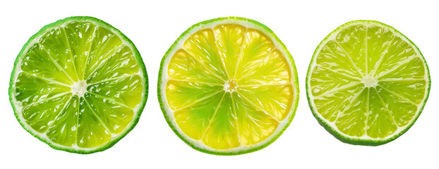 Wall Mural - Three slices of lime with a yellow center Set of png elements.