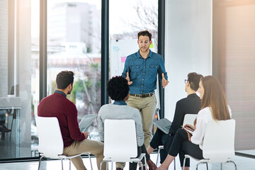 Business people, documents and meeting in office for brainstorming, collaboration and conversation. Coworkers talking or communication in workplace for teamwork, report and reading proposal together