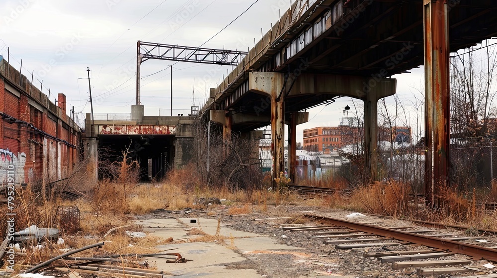 Urban blight and crumbling infrastructure in impoverished country. South, poverty, devastation, garbage everywhere, not life, but survival. Poverty in third world countries concept. Generative by AI