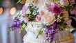 Wedding cake adorned with intricate designs and fresh flower. Marriage, close, blur, delicacy, sweetness, beauty, confectionery. Starting a life together concept. Generative by AI