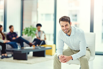 Wall Mural - Man, portrait and company leader in office, employee and confidence at startup agency. Male person, management pride and mentor smile in workplace, professional and positive for global business