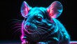 holographic glowing portrait of mouse on black dark background from Generative AI