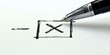 close up a pen writing on paper with  cross marks icon isolated white background,cancel symbol