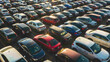 © Art AI Gallery - A large parking lot with many cars, including a red car