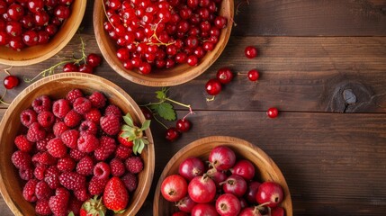 Wall Mural - Close-up of assorted bowls filled with fresh berries and cherries