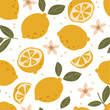 Summer pattern with delicious lemons, flowers and leaves. Printing on fabric and wrapping paper is possible.