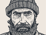 Fototapeta  - Bearded man in a knitted hat, vector illustration