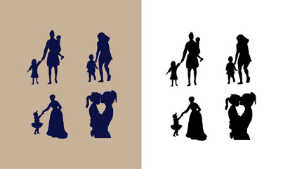 Wall Mural - silhouette set of mother and child, silhouette set bundle vector illustration, silhouette set of mothers and child's, mother's silhouettes, child silhouettes, vector illustration, 