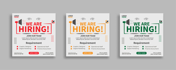 Wall Mural - We are hiring job vacancy social media post or square web banner template vector design