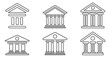 Bank building icons set. Black linear bank building icons in flat graphic design. Government building. Vector illustration