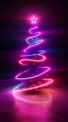 Wall Mural - Abstract neon lamp christmas tree shape background object. Abstract neon lamp shape background