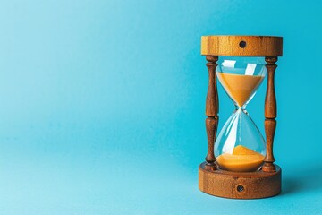 an hourglass isolated on light blue background