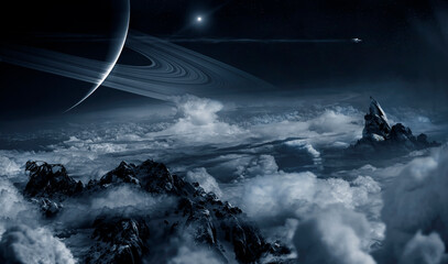 Poster - science fiction scene. 3d illustration