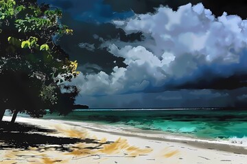 Wall Mural - watercolor beach with palm trees