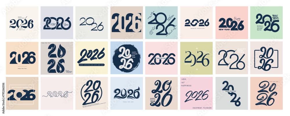Big Set of 2026 number design template. 2026 Happy New Year logo text ...
