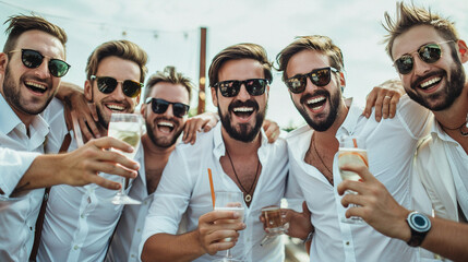 Group Of Men Celebrating A Bachelor Party, Ideal For Advertising Events, Nightlife, And Male Friendship