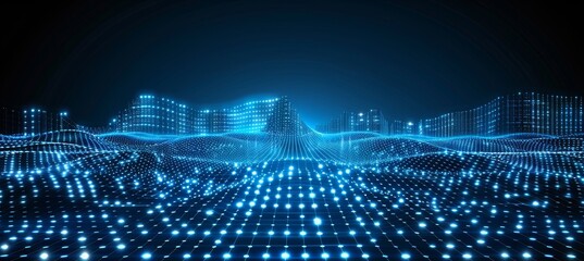 Poster - Digital network  streamline connection of particle waves symbolizing information technology