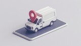 Fototapeta Do akwarium - Delivery van on top of smartphone with location pin, delivery concept, mobile app, logistics.