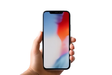 Poster - Hand Holding Smartphone with Blank Screen.
Hand presenting a modern smartphone with a blank screen, isolated on white, ideal for technology themes and mobile app advertisements.