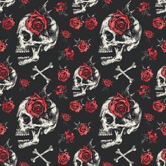 Wall Mural - Timeless floral skull seamless pattern, a classic choice for fabric, wallpaper, and poster designs