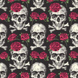 Intricate skull and roses hand-drawn motif, adding depth to textile, wallpaper, and poster backgrounds