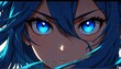 bright blue fierce glowing eyes anime cartoon close-up from Generative AI