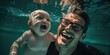 A heartwarming portrait capturing the joyous bond between a father and his son as they play together in a swimming pool.