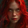 Digital art of a girl with vivid red hair, conveys emotion and digital creativity.