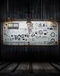 Studium Elektrotechnik - altes Board mit Elektro Symbolen und Schaltzeichen - Elektronik - alte industrielle Umgebung Vintage - AI generiert