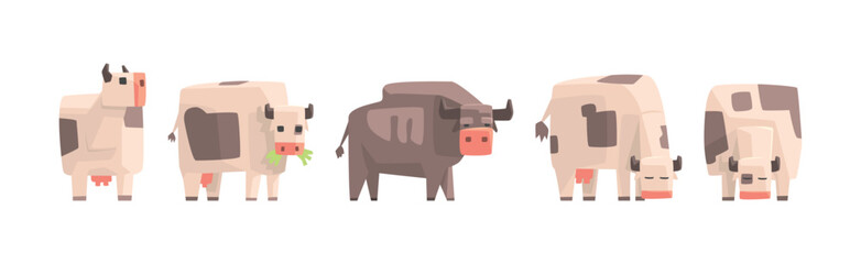 Sticker - Cow Animal Grazing in Country Farm Vector Set