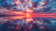 Stunning sunset reflecting on tranquil lake with vibrant clouds