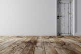 Fototapeta  - empty room and exit door, wooden floor and white wall background, 3d render