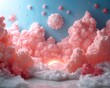 Pink clouds and stars on blue background