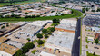 Dense industrial and commercial property warehouse, showroom, outlet in Stemmons Corridor, Lower Stemmons zone, Downtown Northwest Dallas, Turtle Creek, Trinity River, Irving Blvd, aerial view