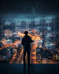an urban planner working with big data maps to optimize city traffic flow, a detailed city map on on