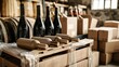 Distribution warehouse services stock imagery, strappings and plastic wraps, and corrugated cardboard wine holders, delivery services.