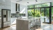 A sleek modernist kitchen with high gloss white cabine