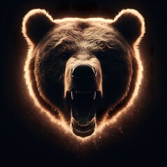 Wall Mural - A violent Bear portrait, with the rim light. The background is black. Minimalist photography