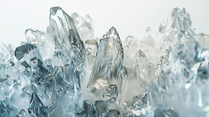 Poster - Abstract crystal formations resembling intricate ice sculptures against a clean white backdrop