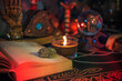 Mystical scene with a witchcraft altar. Alchemy of Old powers and energies
