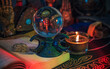 Mystical scene with a witchcraft altar. Alchemy of Old powers and energies