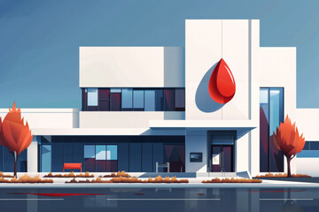 Wall Mural - Contemporary vector graphic of a blood donation center, world blood donor day