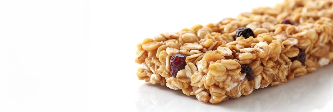 Close up of a chewy granola bar with a bite, emphasizing soft texture and flavorful mix ins