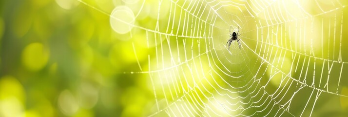 Detailed view of intricate hexagonal spider web with a spider positioned at the center